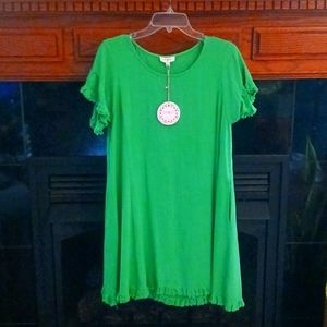 Green Fringed Linen Babydoll Dress